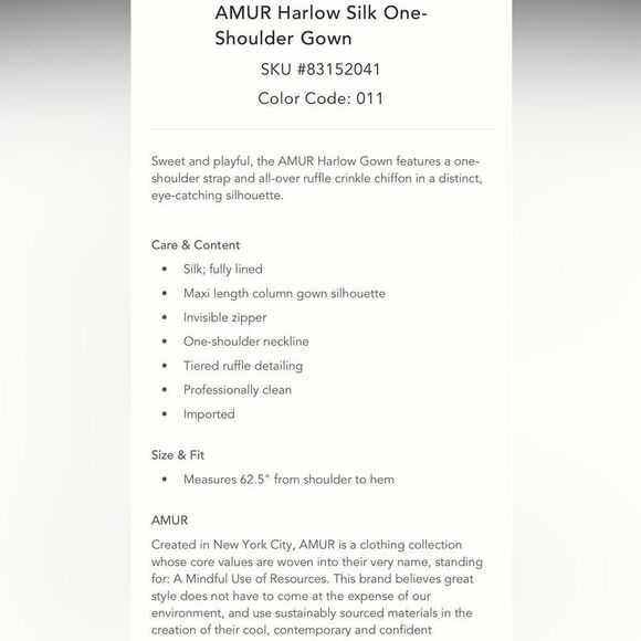 Anthropologie AMUR Harlow Silk One-Shoulder Gown/ size 6 - Picture 7 of 10